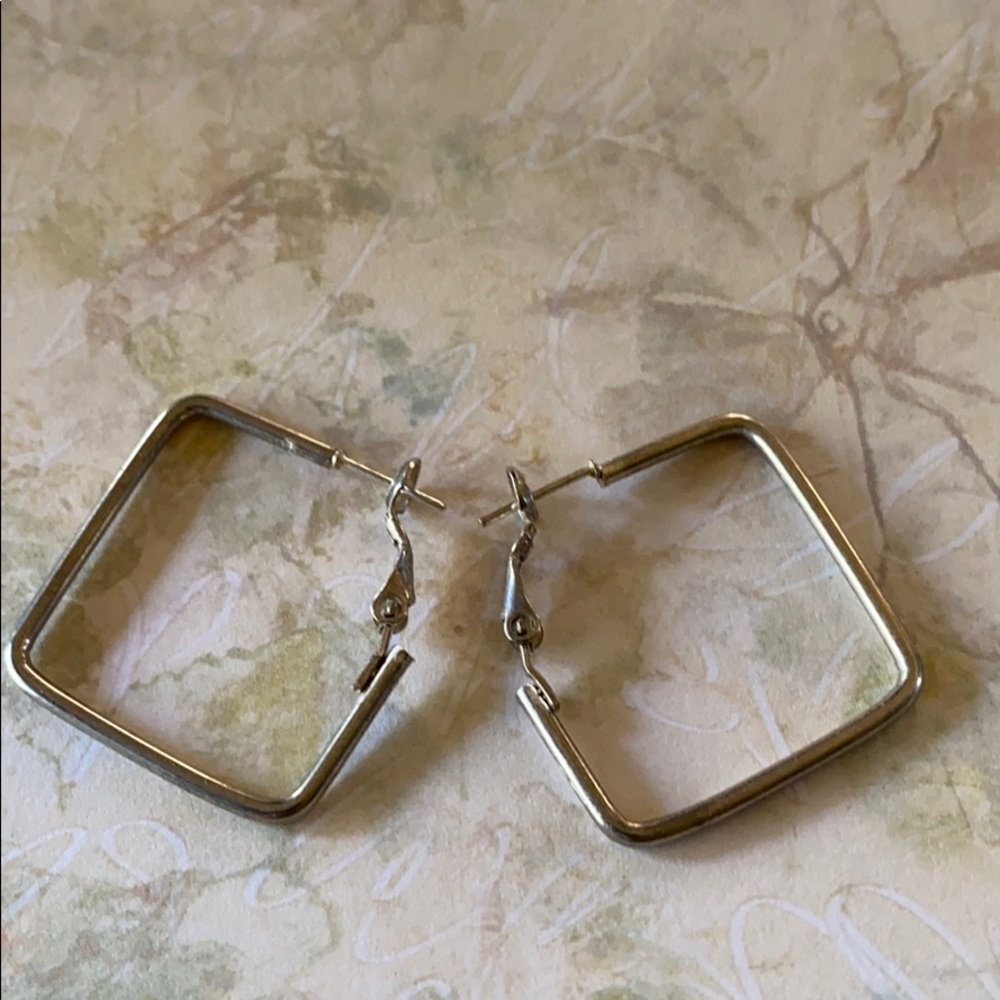 Earrings; Silver; Square; Hoop; Pierced; Earrings - Picture 3 of 6